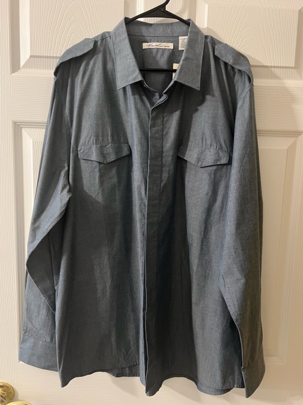 Kenneth Cole Blue Button-Front Utility Shirt NWT